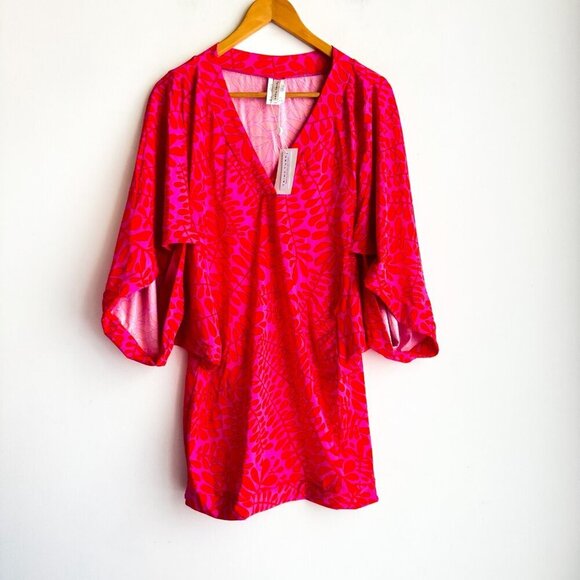 Trina Turk Trellis Red Pink Swim Cover Tunic L - Picture 2 of 5